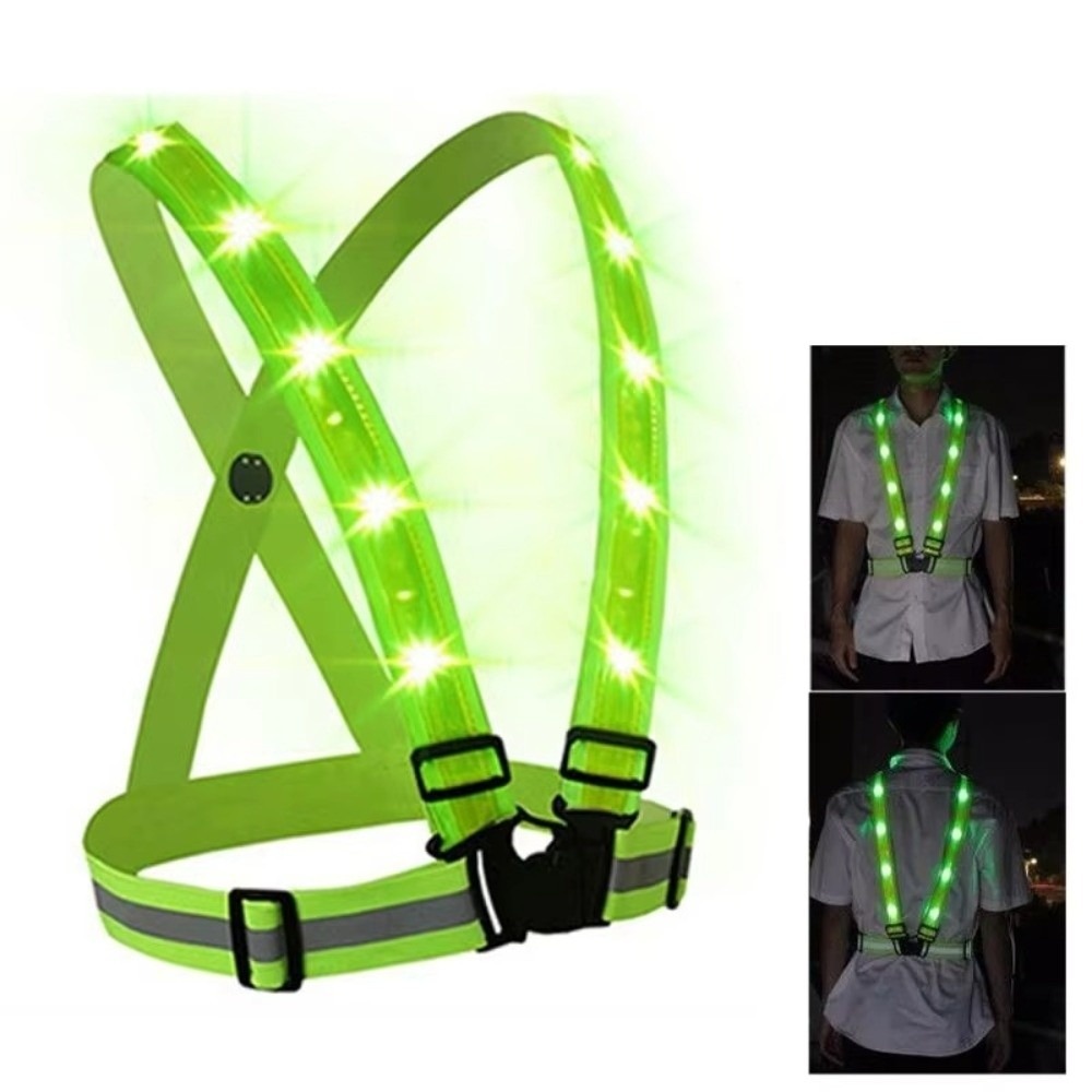 Running Gear Green - Neue Polyester-LED-Sicherheitsweste, grünes Licht, USB-aufladbar, reflektierende